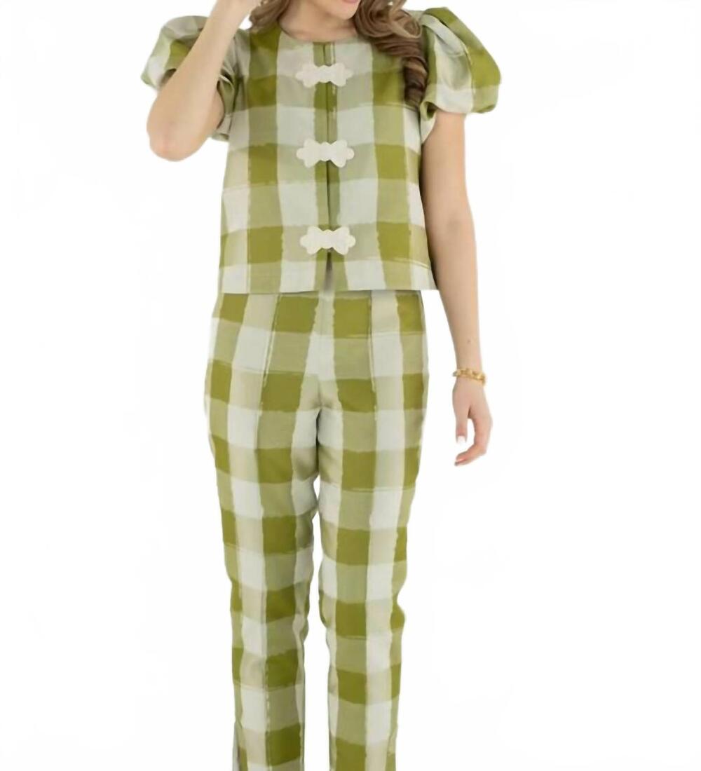 NEW EMILY MCCARTHY isabella puff sleeve top in gingham
